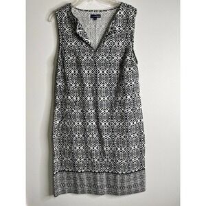 CHARLES Vogele Sleeveless Aline Linen Cotton Dress Vneck White Geometric 40/42